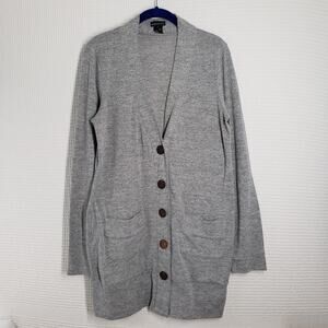 Wet Seal Long Cardigan Womens XL Gray Long Sleeve Preppy V-Neck Office Bohemian